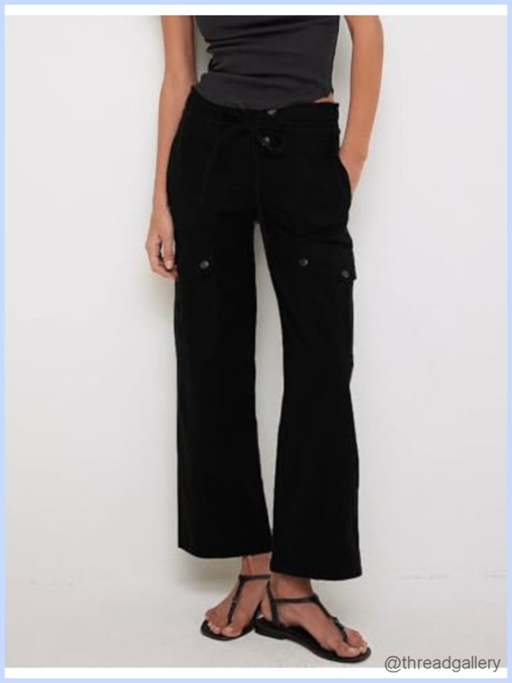 High Waist Cargo Pants Wide Leg Drawstring Trousers with Pockets - Picture 4 of 5